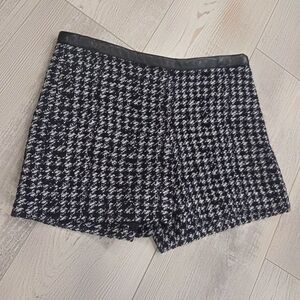 The Kooples Houndstooth/Tweed High- Waisted Shorts W/ Leather Trim